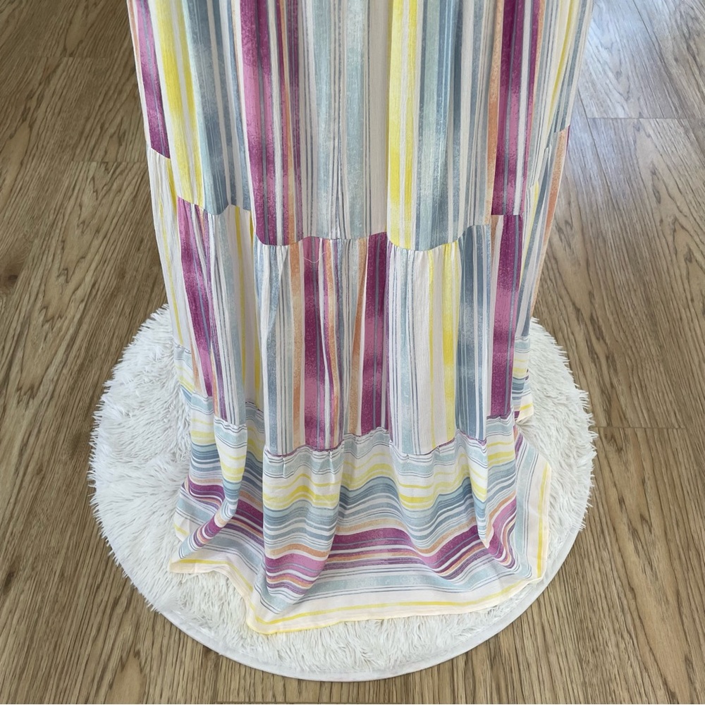 Flowy, loose fit summer Pink, blue, purple, yellow striped maxi dress - Picture 9 of 10
